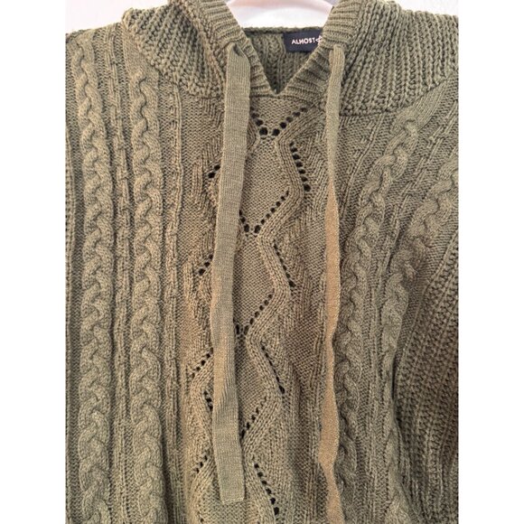 Almost Famous Hooded Cable Knit Sweater Women M Olive Green Acrylic Pullover Top - Picture 3 of 6